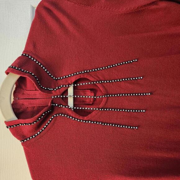 Reba Women's Long Sleeve Red Mock Neck Sweater w/ Rhinestones Size S - Picture 3 of 9